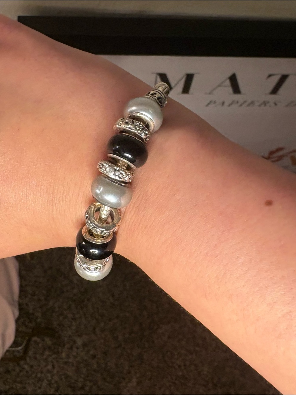 Silver-Tone Charm Style Beaded Bracelet